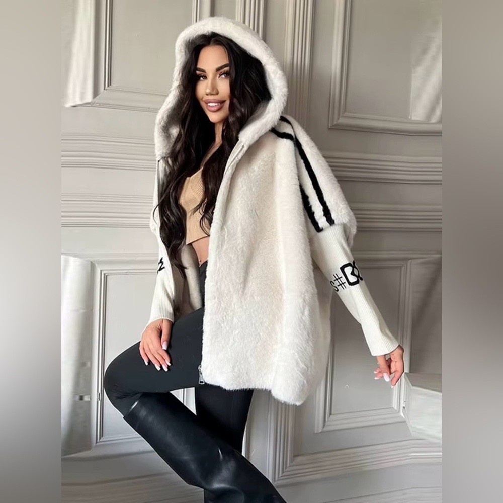 White Faux Fur Hooded Jacket - Picture 2 of 4